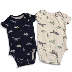 Carter's Dino Print Short-Sleeve One-Piece Set - Navy & Light Blue